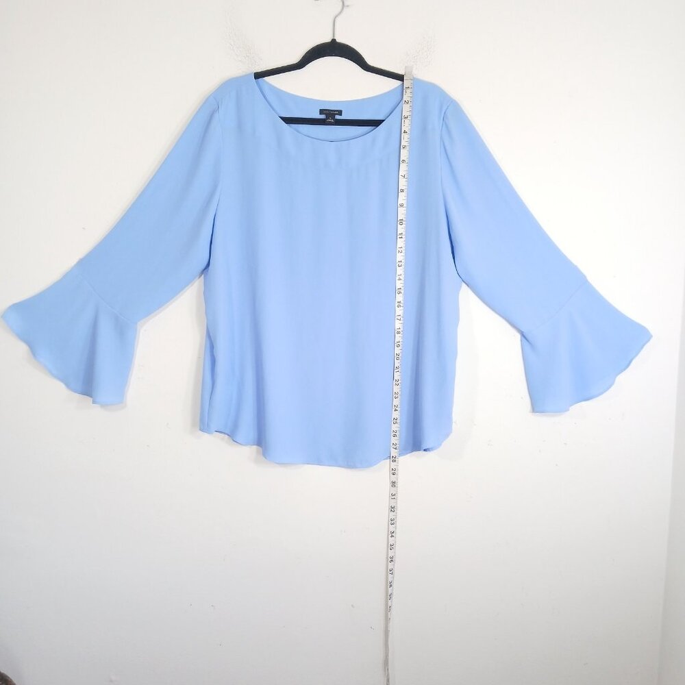 Ann Taylor Blouse XL Blue Long Bell Sleeves Chiffon Lightweight Top - Picture 5 of 8